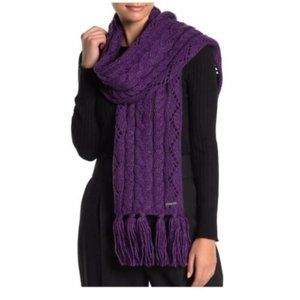 Michael Kors Purple Pointelle Cable Knit Scarf
